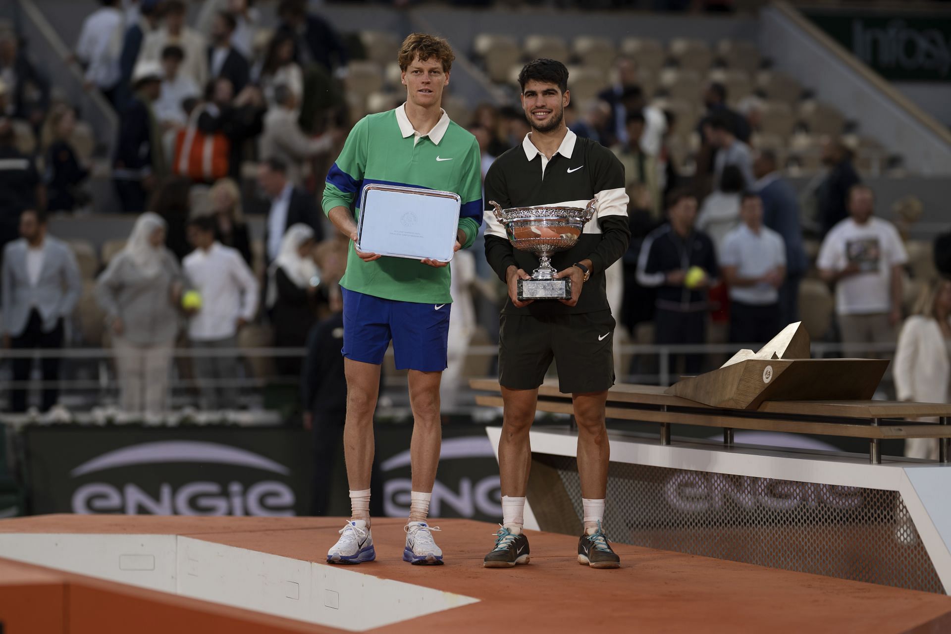 Jannik Sinner and Carlos Alcaraz at the French Open 2025. (Photo: Getty)